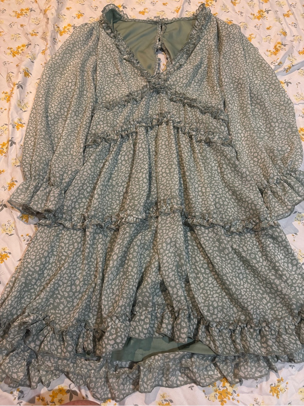 Tiered Ruffle Mini Dress in Sage Green